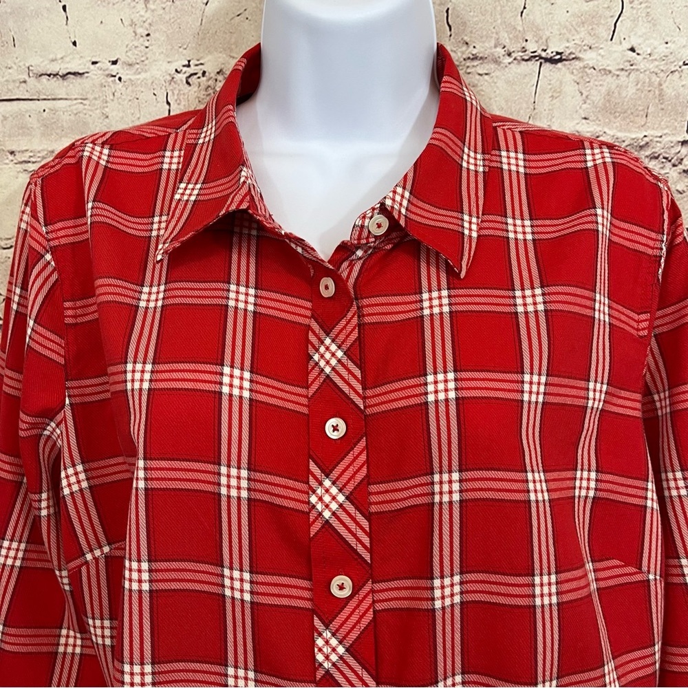Talbots Red Check Button Front Long Sleeve Shirt - image 2